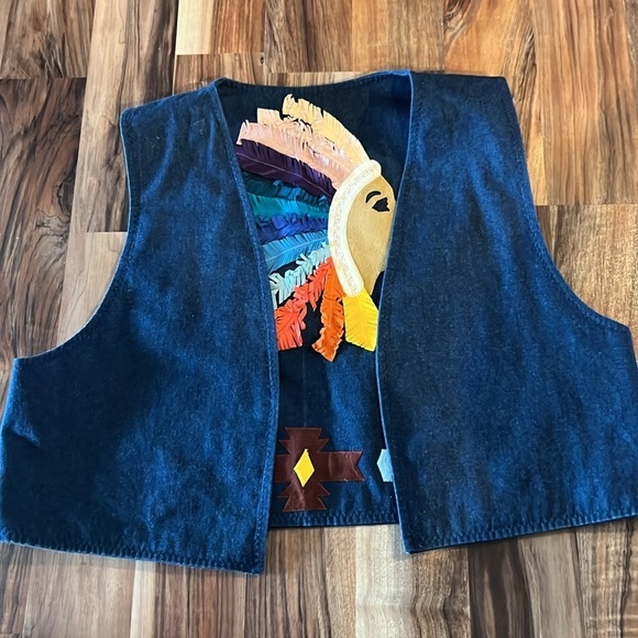 Beautiful Native American denim jean vest patchwork PTP 21 - Picture 7 of 12